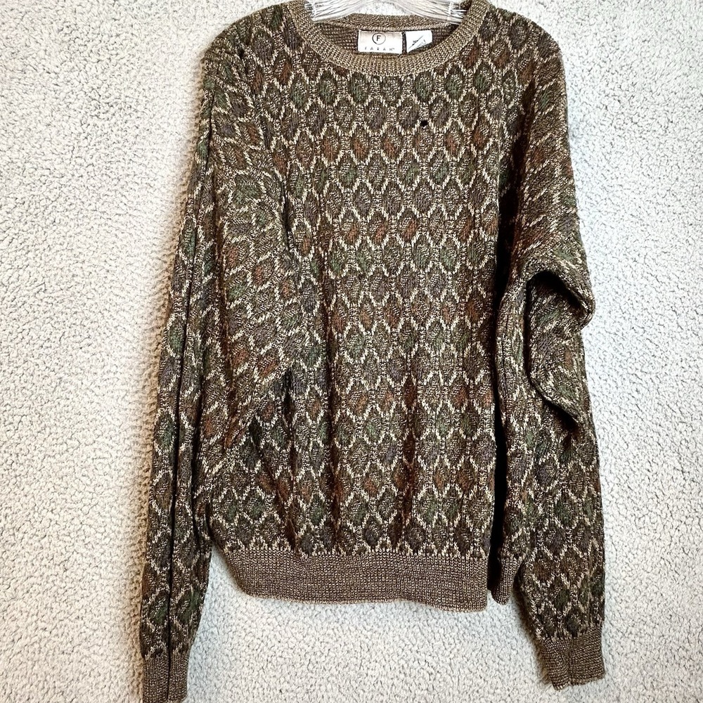Vintage Farah Sweater Mens Large Abstract Grunge  Cosby 90s Acrylic Old Money
